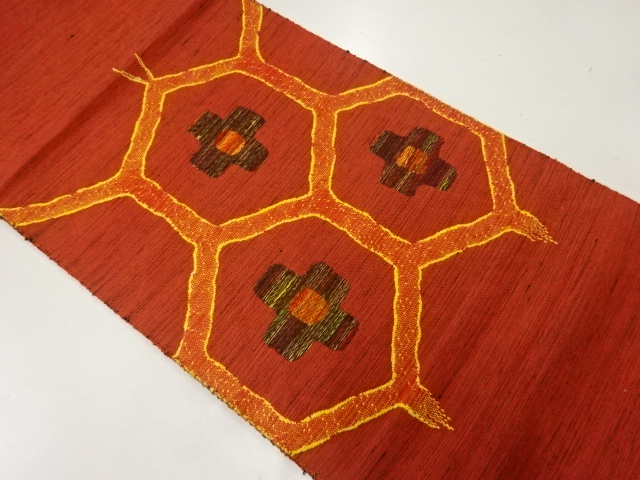 JAPANESE NAGOYA OBI / WOVEN KIKKO WITH FLOWER
